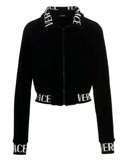 Versace Black Logo-Detail Zip-Up Jacket