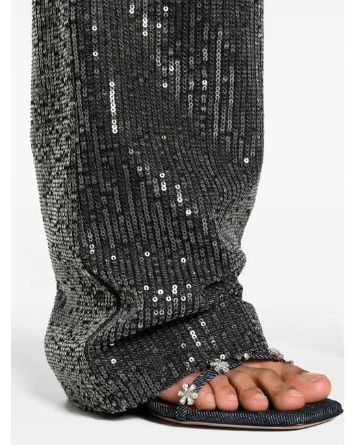 ROTATE BIRGER CHRISTENSEN Gray High-waisted Sequin-embellished Jeans