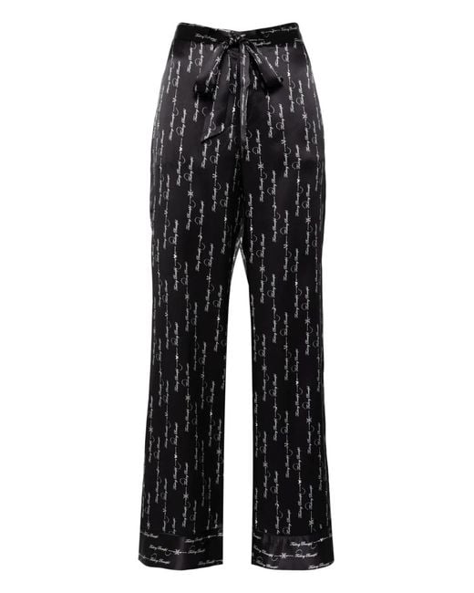 Kiki de Montparnasse Black F Beautiful Silk Lounge Tie Up Pajama Pants