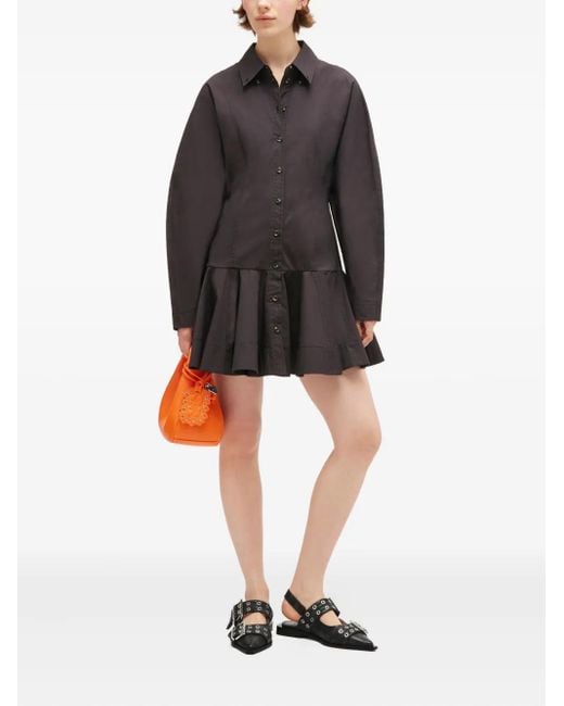 Ganni Gray Button-Down Ruffled Dress
