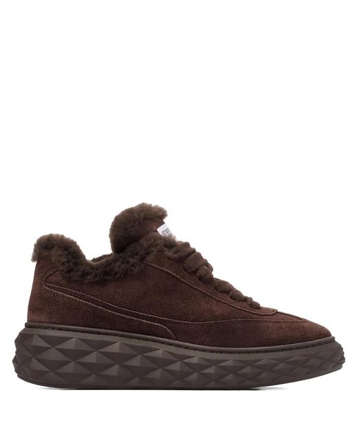 Jimmy Choo Brown Diamond Maxi Retro Suede-Shearling Sneakers