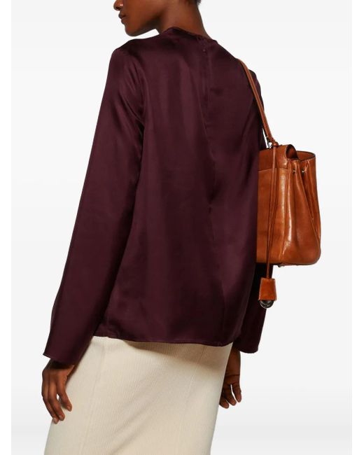 Loulou de Saison Purple Azae Draped Brooch-Detail Blouse