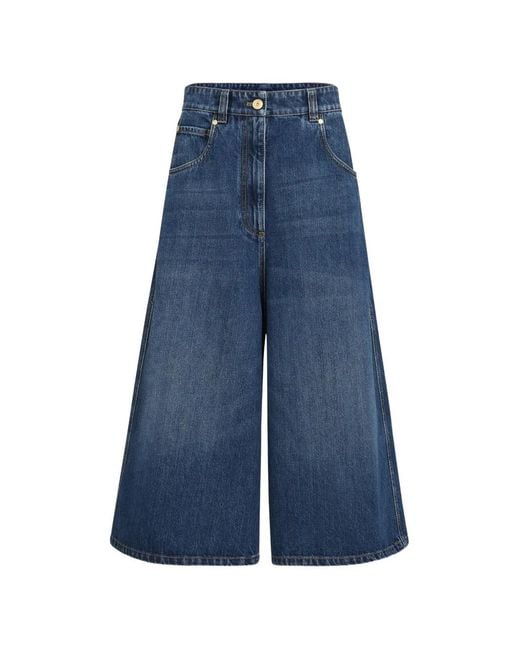 Brunello Cucinelli Blue Baggy Crop Trousers With Monili