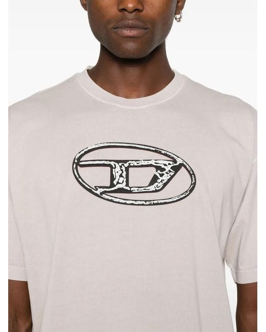 DIESEL White Cotton T-Shirt With Logo Appliqué for men