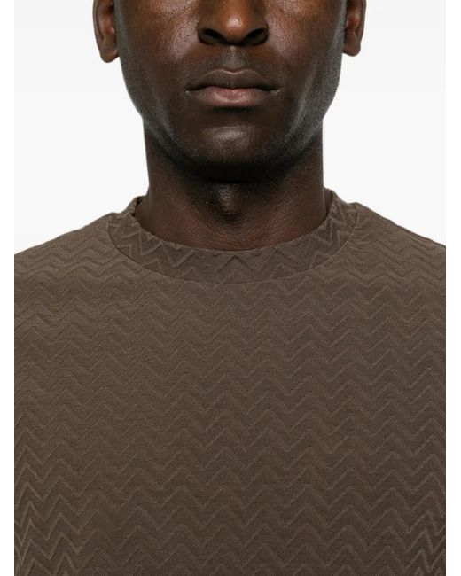 Giorgio Armani Brown Chevron-Knit T-Shirt for men