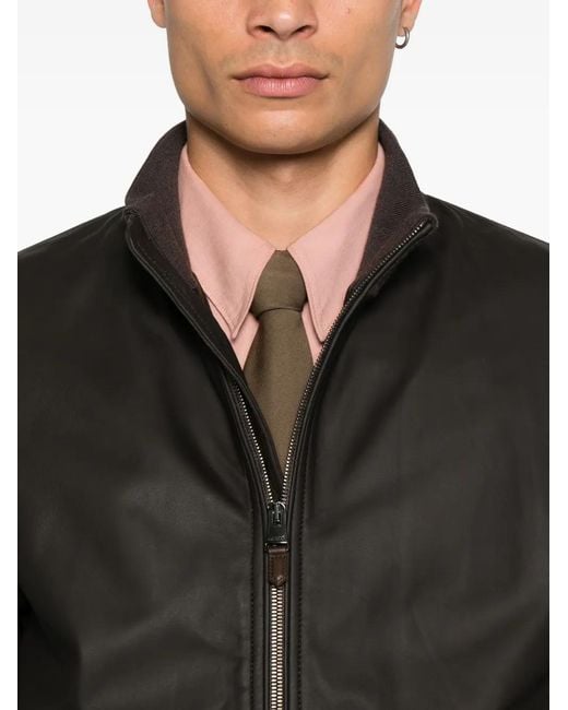 Canali Black Leather Jackets for men