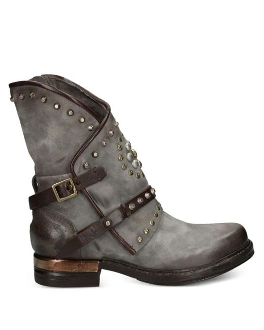 A.s.98 Brown Studded Buckled Leather Boots