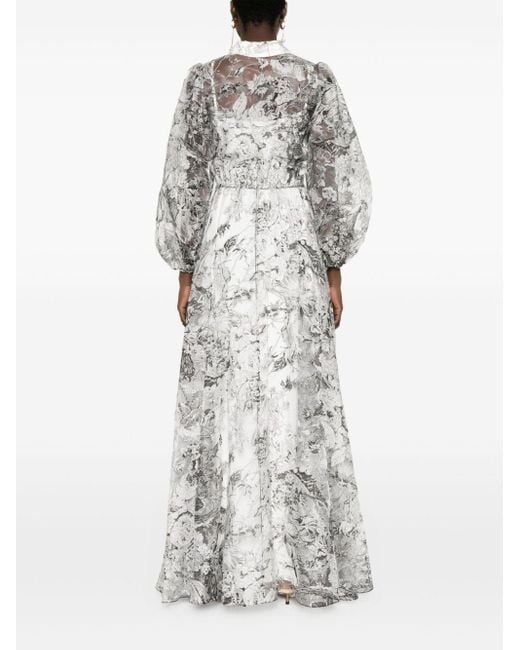 Nissa Gray Floral-print Organza Maxi Dress