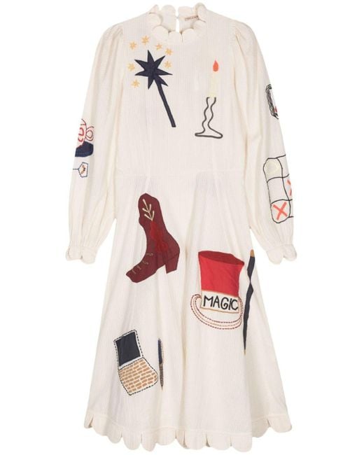 Stella Nova Circus Motif-embroidered Midi Dress in White | Lyst