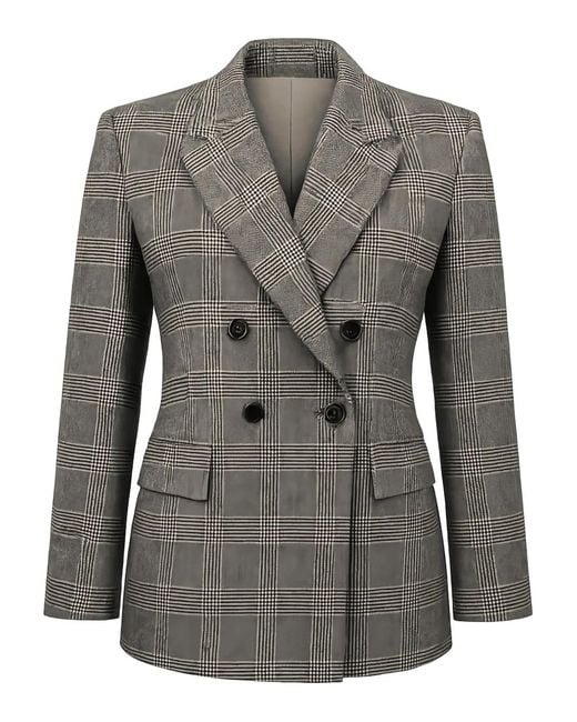 Pinko Gray Double-Breasted Check-Pattern Jacket
