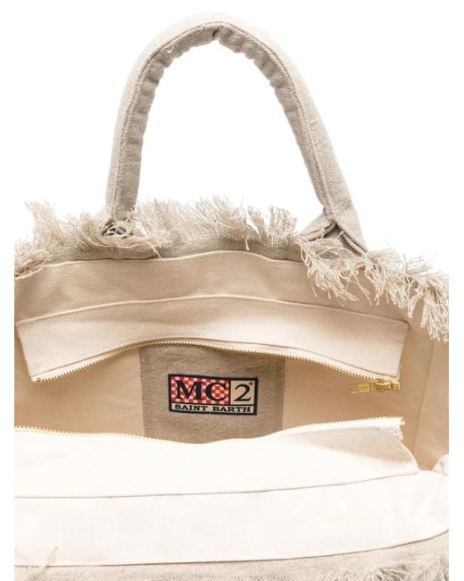 Mc2 Saint Barth White Fringed Handle Beach Bag