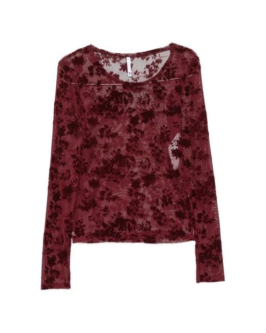 Imperial Red Floral-Devoré Long-Sleeve Top