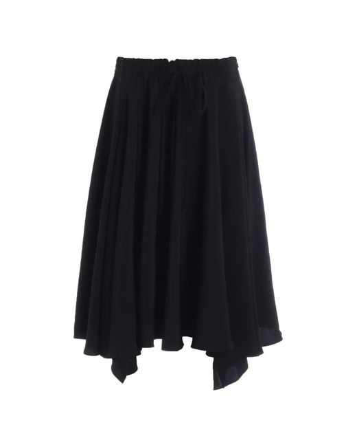 Y's Yohji Yamamoto Black Asymmetric-Hem Flared Midi Skirt