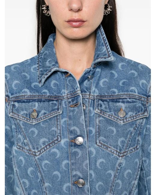MARINE SERRE Blue Crescent-Moon-Print Denim Jacket