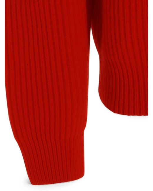 Jil Sander Red Ribbed Half-Zip Sweater for men