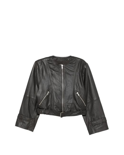 Alysi Gray Belted Leather Jacket