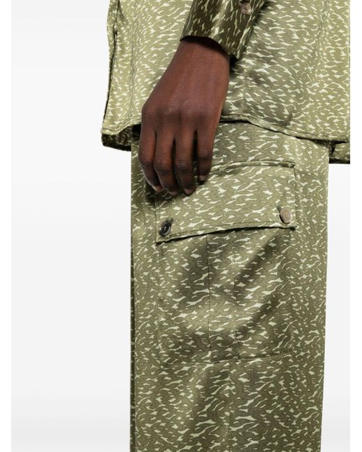 Kiton Green Abstract-print Silk Trousers