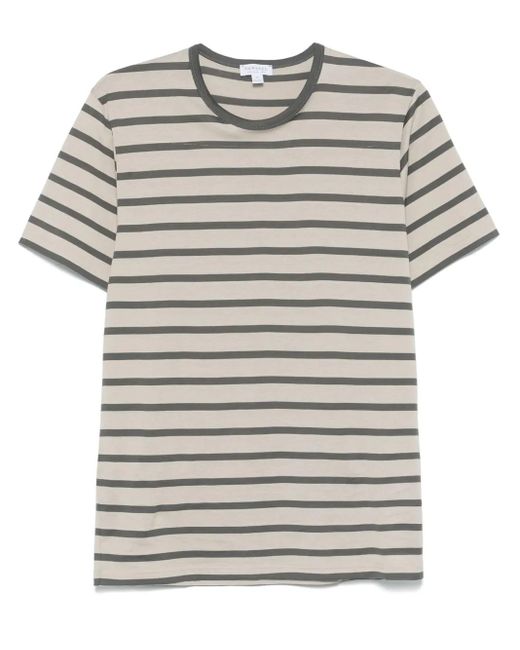メンズ Sunspel ストライプ Tシャツ Gray