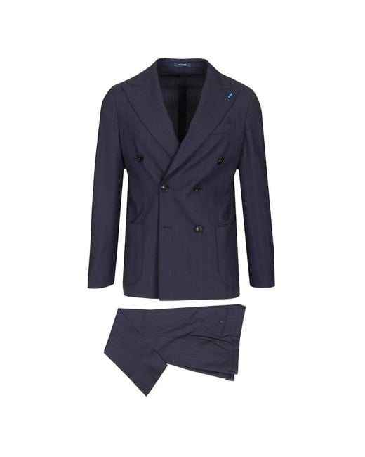Guarinucci Blue Pinstripe Double-Breasted Suit for men