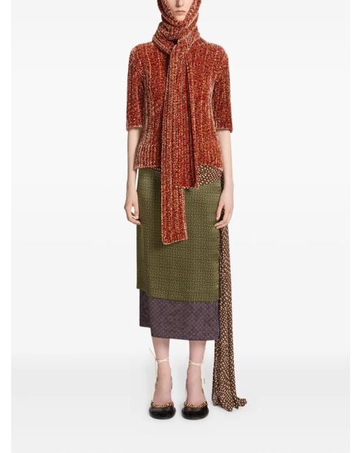 Dries Van Noten Red Ribbed Hood Scarf