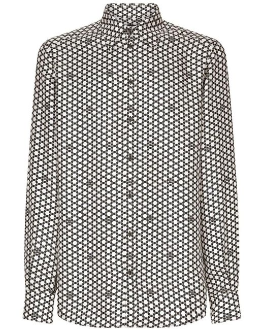 Dolce & Gabbana Black Geometric-Print Silk Shirt for men