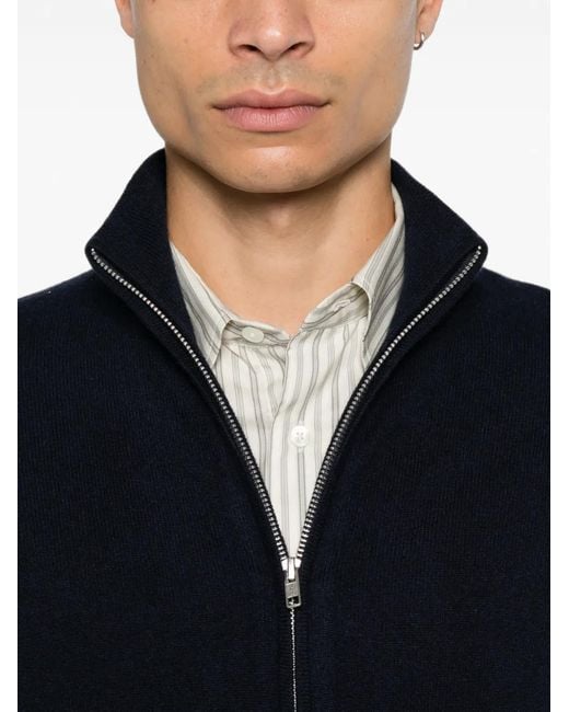 Soft Goat Blue Zip-Up High-Neck Cardigan for men