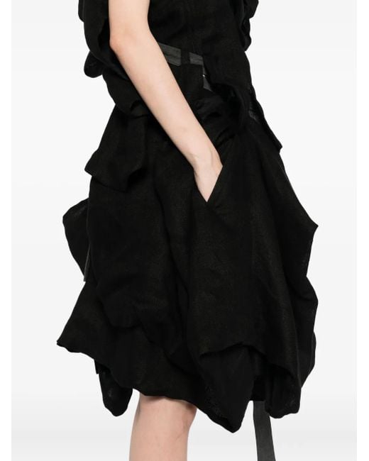 Yohji Yamamoto Black Linen Draped Dress
