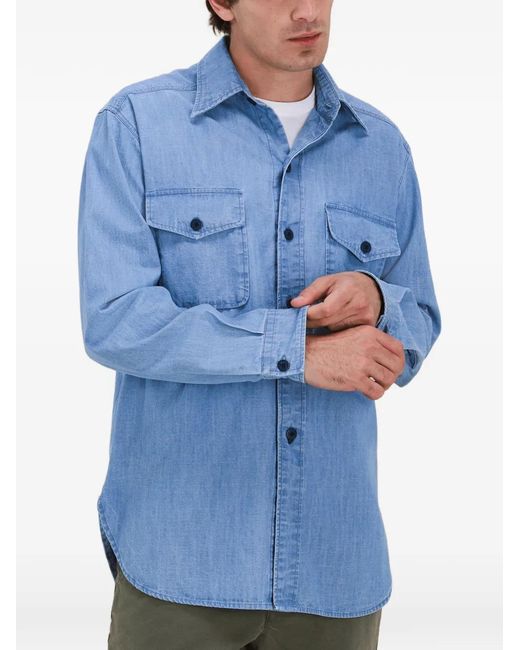 Fortela Blue Chest-Pockets Chambray Overshirt for men