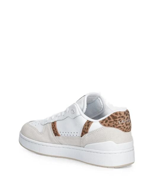 Lacoste White Leopard-Print Paneled Sneakers