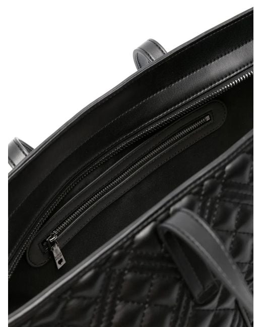 Love Moschino Black Logo-Plaque Quilted Tote Bag