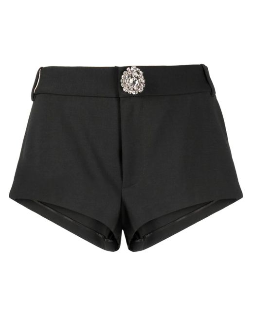Area Black Crystal-Embellished Virgin Wool Mini Shorts