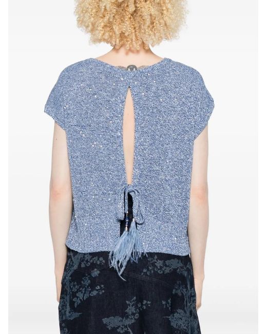 Kangra Blue Sequin-Embellished Sleeveless Top
