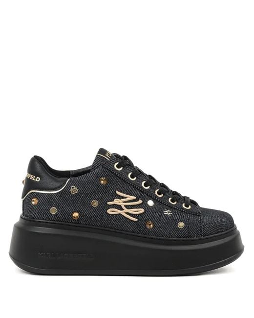 Karl Lagerfeld Black Denim Platform Sneakers