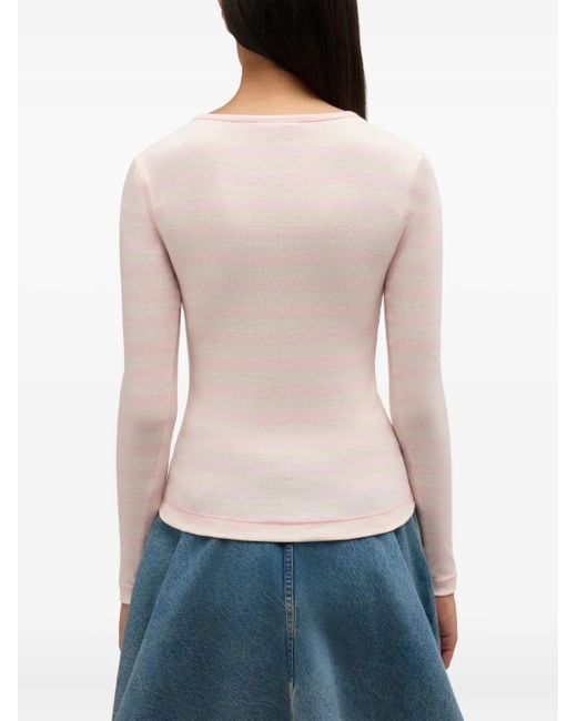 Ganni Pink Stripe Rib Long-Sleeve