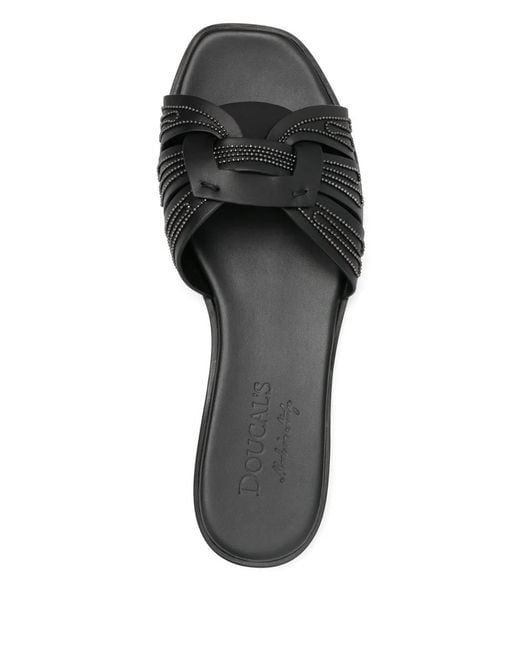 Doucal's Black Leather Flat Sandals