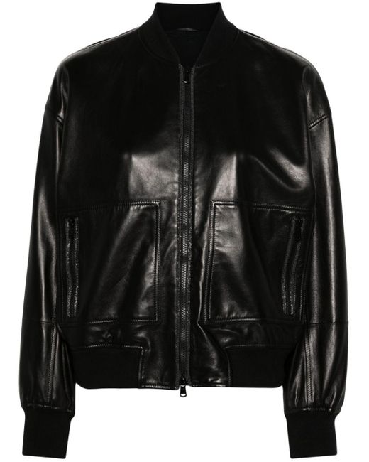 Brunello Cucinelli Black Leather Bomber Jacket
