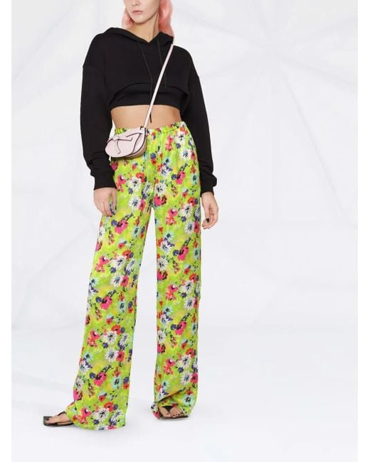 MSGM Green Floral Pattern Palazzo Trousers