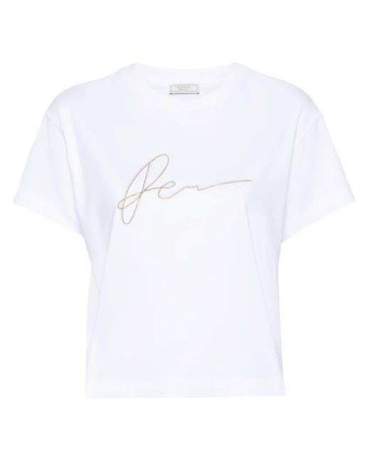 Peserico White T-Shirt mit Logo-Print