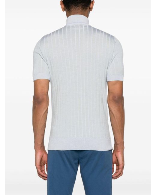 Eleventy Gray Ribbed-knit Polo Shirt for men