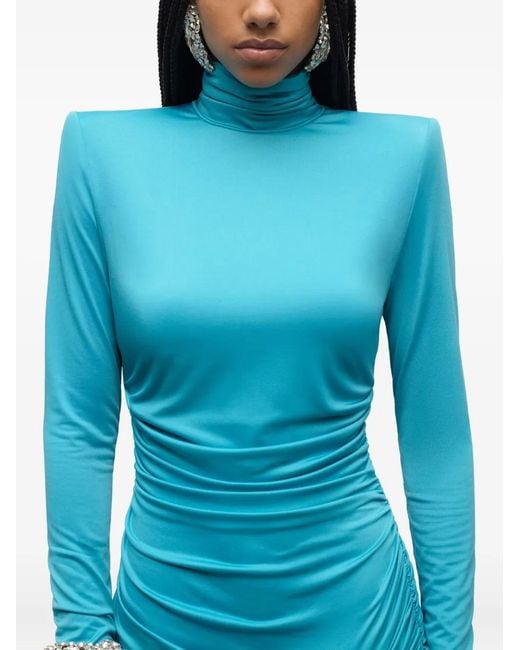 Area Blue Crystal-Embellished Draped Mini Dress