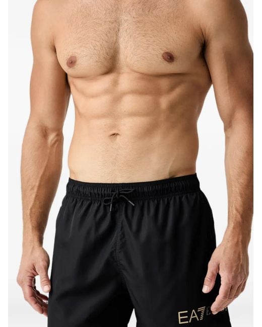 EA7 Black Logo-Detail Swim Shorts for men