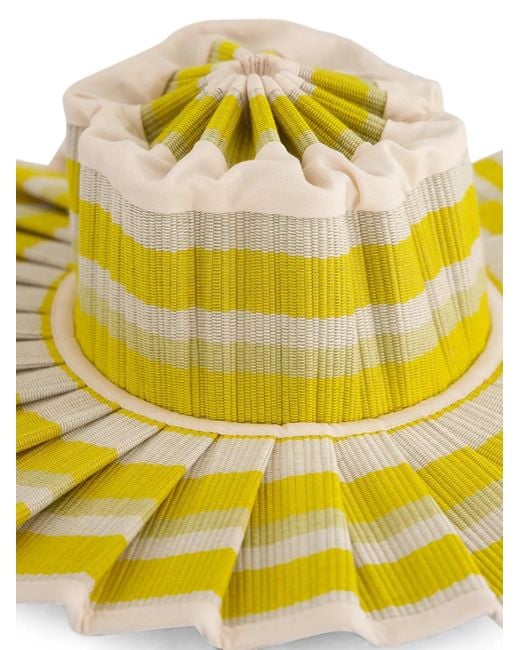 Lorna Murray Yellow Capri Striped Pleated Sun Hat