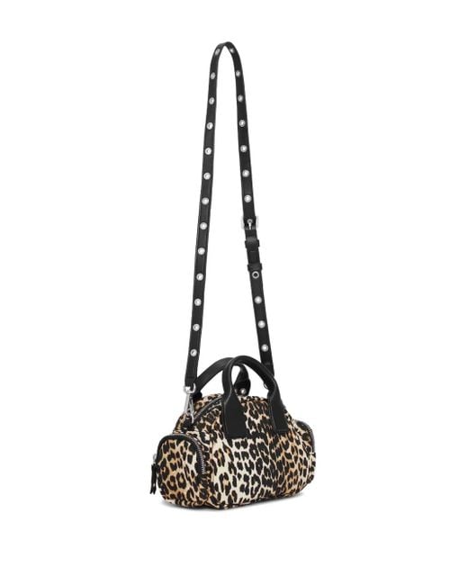Bolso shopper con estampado de leopardo Ganni de color Black