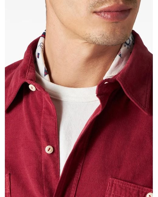 Fortela Red Work Patch-Pocket Corduroy Shirt for men