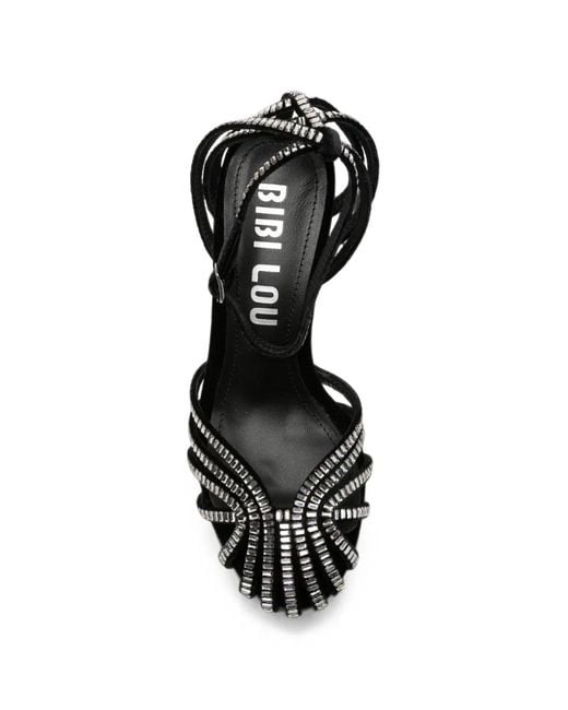 Bibi Lou Black Crystal-Embellished Caged Sandals