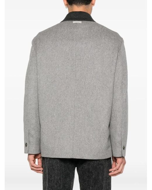 Lardini Gray Contrast-Collar Wool Shirt Jacket for men