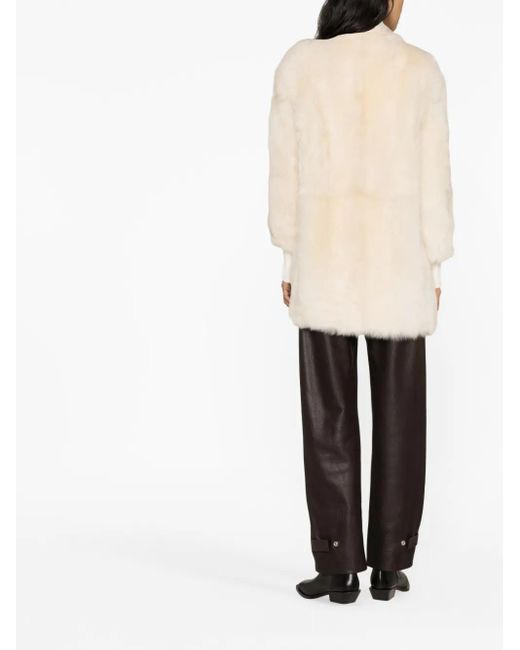 Fabiana Filippi Natural Single-Breasted Faux-Fur Coat