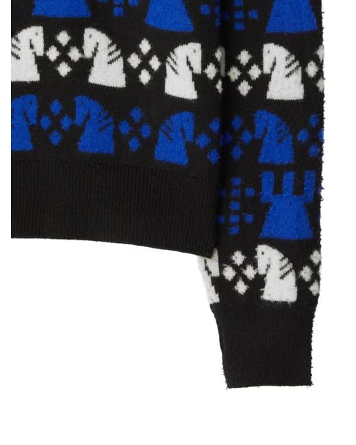 Burberry Blue Chess Wool Blend Sweater for men