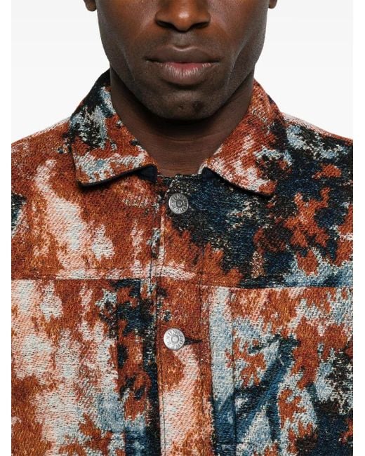 Sobrecamisa con motivo abstracto sunflower de hombre de color Brown