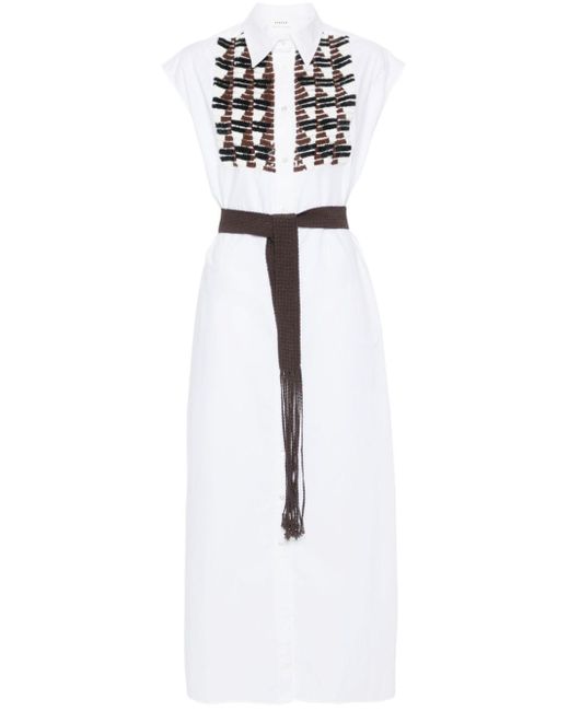 P.A.R.O.S.H. White Sequin-embellished Sleeveless Shirt Dress